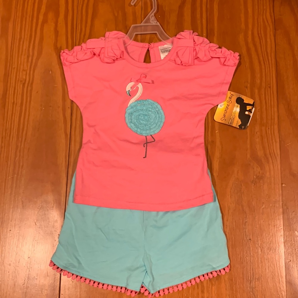 🔴NEW- Sunshine Baby 2 Piece Short Outfit with Flamingo 24 Month
